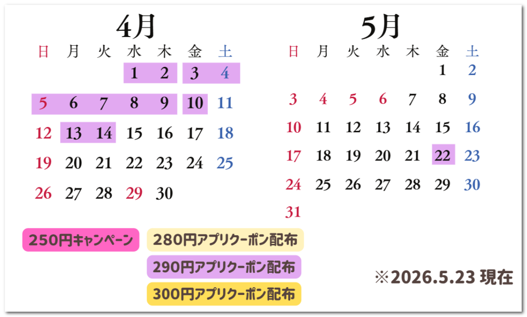 4月と5月のお得期間一覧